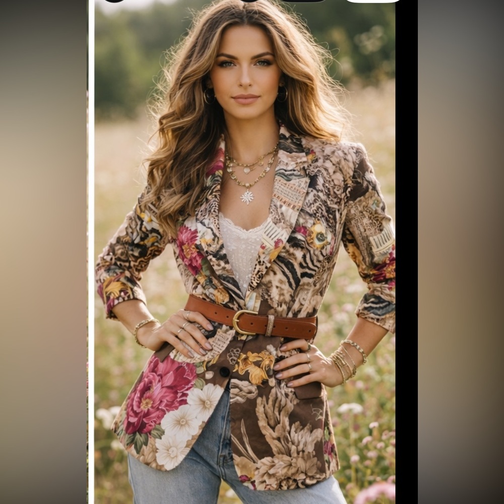 🆕 Italian Designer LOOWIE- Choco Mix Printed Blazer- MADE IT ITALY soft & silky